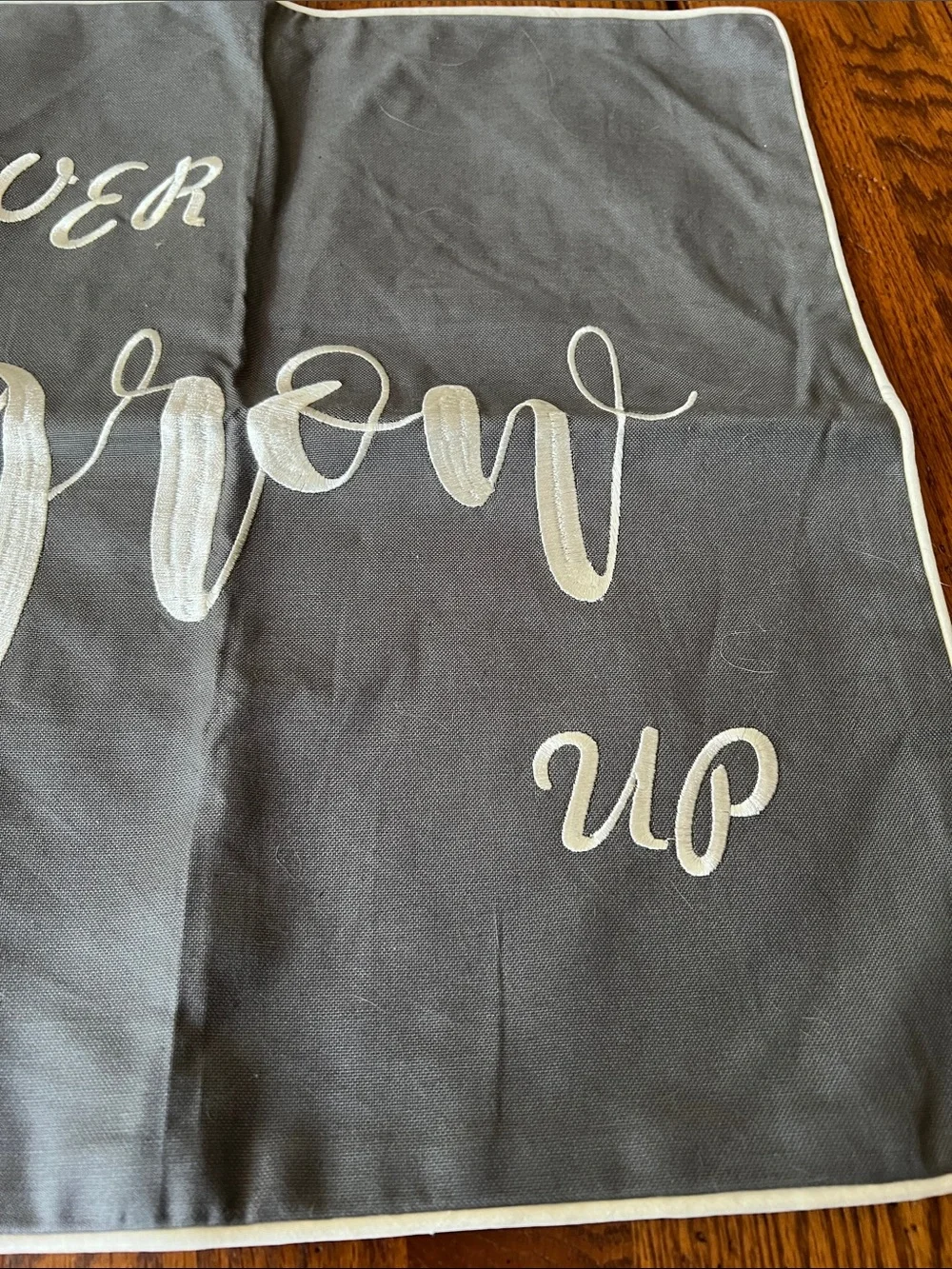 Embroidered Gray Decorative Pillow Cover with Script 